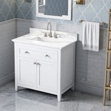 Chatham 36" Free Standing Shaker Style Single Sink Bath Vanity with Marble or Quartz Top with Backsplash - for 3 Hole Faucet