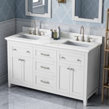 Chatham 60" Free Standing Double Sink Bath Vanity with Marble or Quartz Vanity Top - for 3 Hole Faucets