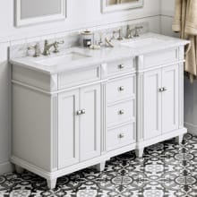 Douglas 60" Free Standing Double Sink Soft Close Bath Vanity with Marble Vanity Top and Backsplash - for 3 Hole Faucets