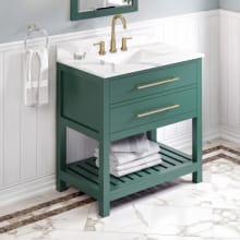 Wavecrest 36" Free Standing Single Sink Bath Vanity with Marble or Quartz Top and Backsplash - For 3 Hole Faucet - Farmhouse / Coastal Cottage