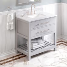 Wavecrest 36" Free Standing Single Sink Bath Vanity with Marble or Quartz Top and Backsplash - For 3 Hole Faucet - Farmhouse / Coastal Cottage - FINAL SALE