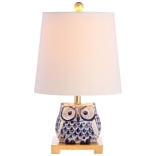 Justina Single Light 16" Tall LED Owl Table Lamp with Hardback Cotton Shade