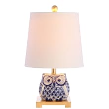 Owl Justina Single Light 16" Tall LED Animal Table Lamp with Hardback Cotton Shade