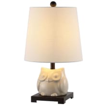 Justina Single Light 16" Tall LED Owl Table Lamp with Hardback Cotton Shade