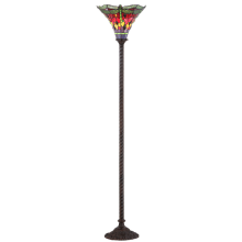 Dragonfly Single Light 71" Tall LED Tiffany Torchiere Floor Lamp with Stained Glass