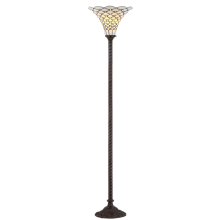 White Single Light 70" Tall LED Tiffany and Torchiere Floor Lamp with Stained Glass