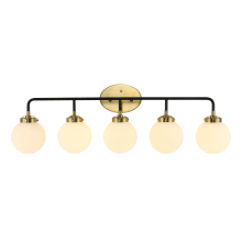 Caleb 5 Light 38" Wide LED Vanity Light with Frosted Glass Shades