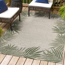 Tuscan Sun 4' x 6' Border, Palm Tree, and Traditional Indoor/Outdoor Rectangular Area Rug