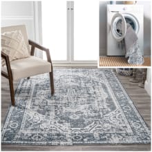 Washable 5-1/4' x 7-1/2' Polyester Border and Traditional Indoor Rectangular Area Rug