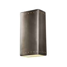 21" Extra Large Rectangle Interior One Light Wall Sconce with Perforations Rated for Damp Locations from the Ceramic Collection