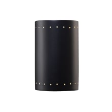 Single Light 12.5" Large ADA Cylinder with Perforations Interior Wall Sconce Rated for Damp Locations from the Ceramic Collection