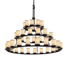 Textile 45 Light 60" Wide Pillar Candle Style Chandelier with Cream Woven Fabric Shades