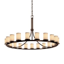 Textile 21 Light 60" Wide Pillar Candle Style Chandelier with Cream Woven Fabric Shades