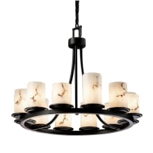 LumenAria 12 Light 28" Wide Pillar Candle Chandelier with Faux Alabaster Resin Shades