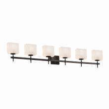 Union 6 Light 50-1/2" Wide Integrated LED Vanity Light with Ribbon Patterned Rectangular Shades