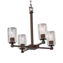 Tetra 4 Light 21" Wide Integrated LED Pillar Candle Chandelier with Seeded Cylindrical Flat Rimmed Shades