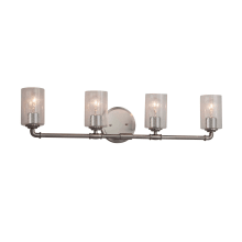 Bronx 4 Light 33-1/2" Wide Integrated LED Vanity Light with Seeded Flat Rimmed Cylindrical Shades