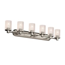 Fusion 6 Light 44" Wide Bathroom Vanity Light with Cylindrical Seeded Glass Shades