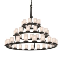 Fusion 45 Light 60" Wide Pillar Candle Chandelier with Flat Rimmed Cylinder Seeded Shades
