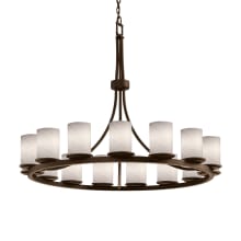 Fusion 15 Light 42" Wide Pillar Candle Style Chandelier with Weave-Patterned Glass Shades