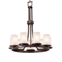 Dakota 9 Light 23" Wide Pillar Candle Ring Chandelier with Frosted Crackle Cylindrical Flat Rimmed Shades