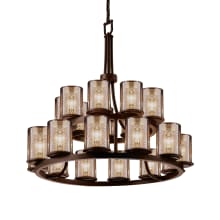 Fusion 21 Light 33" Wide Pillar Candle Style Chandelier with Mercury Glass Shades