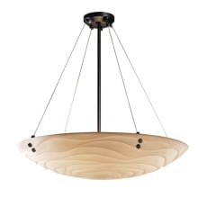 Porcelina 39" Wide LED Round Pendant with Waves Shade and Cylindrical Finials