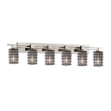 Wire Glass 6 Light 56" Wide Bathroom Vanity Light with Flat Rimmed Cylinder Shades