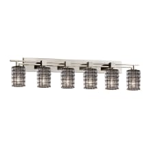 Wire Glass 6 Light 56" Wide LED Bathroom Vanity Light with Flat Rimmed Cylinder Shades