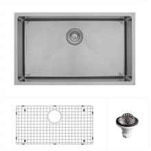 Elite 30" Undermount Single Basin Stainless Steel Kitchen Sink with Basin Rack and Basket Strainer