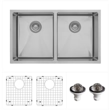Elite 32" Undermount Double Basin Stainless Steel Kitchen Sink with Basin Rack and Basket Strainer
