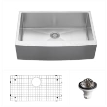 Elite 30" Farmhouse Single Basin Stainless Steel Kitchen Sink with Basin Rack and Basket Strainer