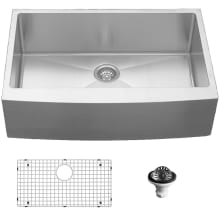 Elite 33" Farmhouse Single Basin Stainless Steel Kitchen Sink with Basin Rack and Basket Strainer