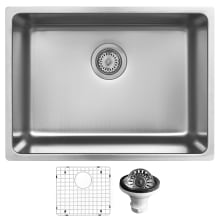 23-1/8" Undermount Single Basin Stainless Steel Kitchen Sink with Basin Rack and Basket Strainer