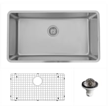 Novaro 30-7/8" Undermount Single Basin Stainless Steel Kitchen Sink with Basin Rack and Basket Strainer