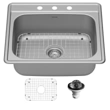 Profile 25" Drop In Single Basin Stainless Steel Kitchen Sink with Basin Rack and Basket Strainer