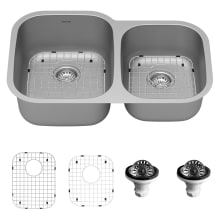 Profile 31-1/2" Undermount Double Basin Stainless Steel Kitchen Sink with Basin Rack and Basket Strainer