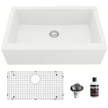 Quartz QA 34" Farmhouse Single Basin Quartz Composite Kitchen Sink with Basin Rack and Basket Strainer