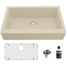 Quartz QAR 34" Farmhouse Single Basin Quartz Composite Kitchen Sink with Basin Rack and Basket Strainer