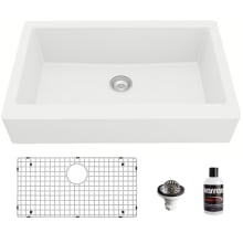 Quartz QAR 34" Farmhouse Single Basin Quartz Composite Kitchen Sink with Basin Rack and Basket Strainer
