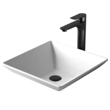 Quattro Matte Collection 16" Acrylic / Solid Surface Vessel Bathroom Sink with 1.2 GPM Bathroom Faucet and Pop-Up Drain Assembly