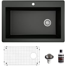 Quartz QT 33" Drop In Single Basin Quartz Composite Kitchen Sink with Basin Rack and Basket Strainer