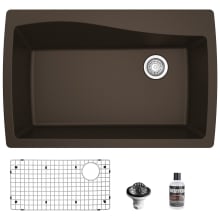 Quartz QT 34" Drop In Single Basin Quartz Composite Kitchen Sink with Basin Rack and Basket Strainer