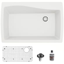 Quartz QT 34" Drop In Single Basin Quartz Composite Kitchen Sink with Basin Rack and Basket Strainer
