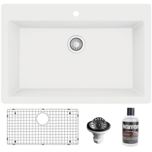 Quartz QT 33" Drop In Single Basin Quartz Composite Kitchen Sink with Basin Rack and Basket Strainer