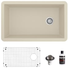 Quartz QU 31-3/4" Undermount Single Basin Quartz Composite Kitchen Sink with Basin Rack and Basket Strainer