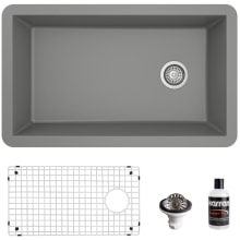 Quartz QU 31-3/4" Undermount Single Basin Quartz Composite Kitchen Sink with Basin Rack and Basket Strainer