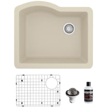 Quartz QU 24" Undermount Single Basin Quartz Composite Kitchen Sink with Basin Rack and Basket Strainer