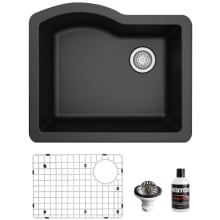 Quartz QU 24" Undermount Single Basin Quartz Composite Kitchen Sink with Basin Rack and Basket Strainer
