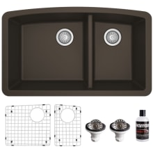 Quartz QU 32" Undermount Double Basin Quartz Composite Kitchen Sink with Basin Rack and Basket Strainer